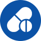 White pill and capsule icon on a blue background. White pill and capsule icon on a blue background.